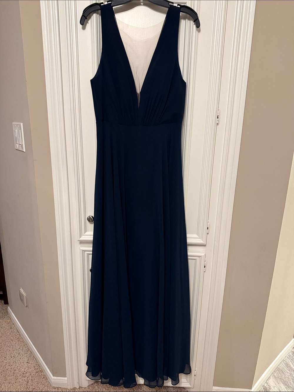 Jenny Yoo Navy V-Neck Chiffon A-Line Gown